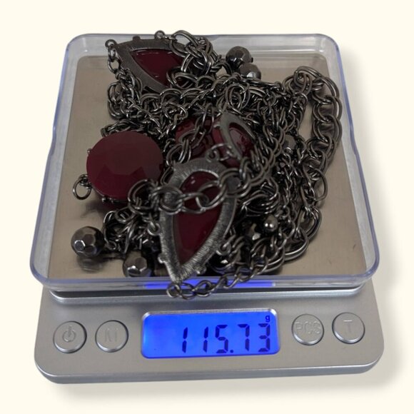 (2/$20) 3-Strand Red Stone Statement Necklace - Picture 7 of 7